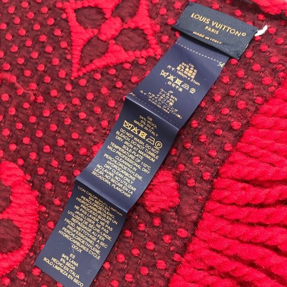 Auth LOUIS VUITTON M72432 Echarpes-logo mania fringe Scarf wool / silk Red - Picture 11 of 11